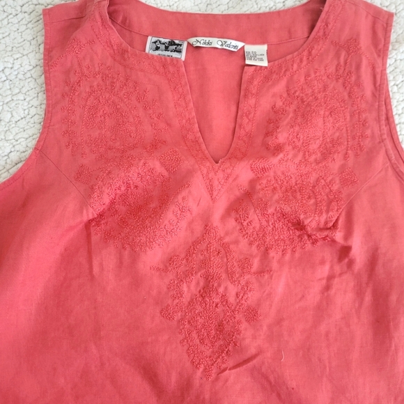 Peach Irish Linen Embroidered Sleeveless Blouse size 20 - Picture 4 of 12